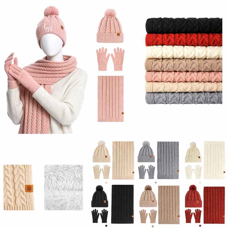 3-Piece Knit Hat, Scarf, Gloves Woolen Set