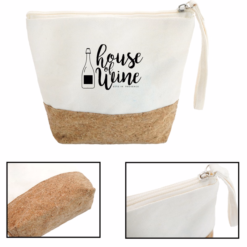 Eco-friendly Canvas Cork Cosmetic Bag Zipper Pouch