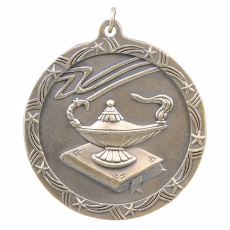 2 1/2" Antique Finish Shooting Star Medal-Lamp of Knowledge