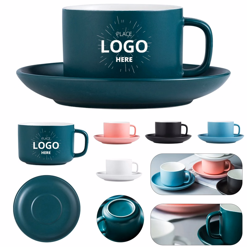 Matte Ceramic Coffee Cup and Saucer Set