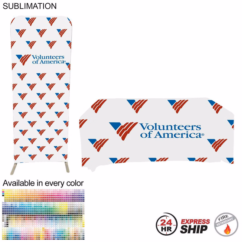 24Hr Express Ship -Tradeshow Booth Package, 2' EuroFit Tension Fabric Display +PREMIUM 6' Tablecloth
