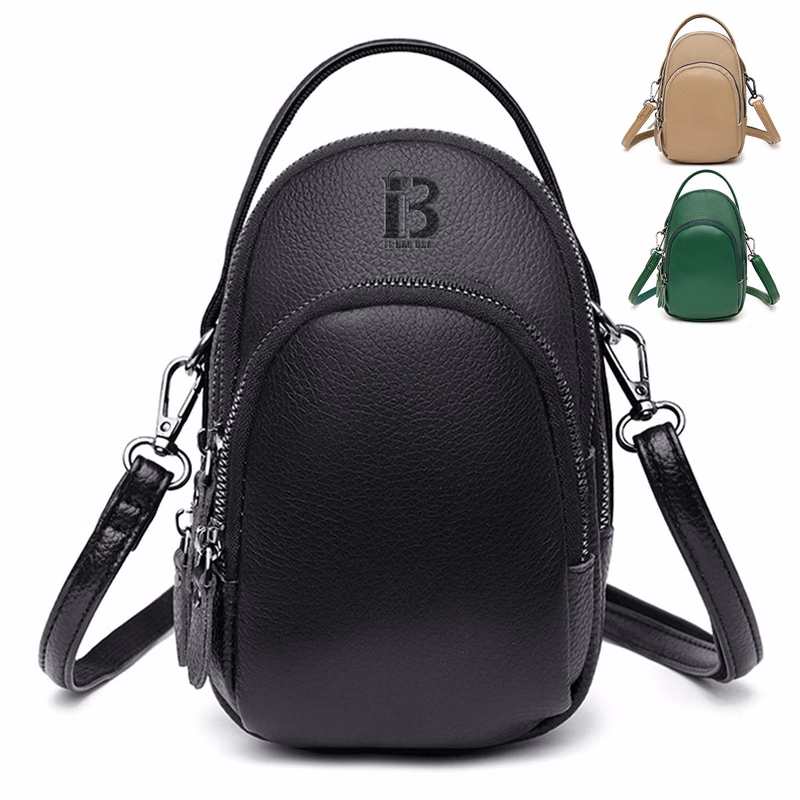 Genuine Leather Two Compartment Phone Crossbody Mini Bag