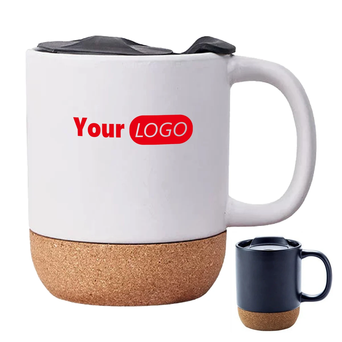 Ceramic Stylish And Practical Mug With Cork Base And Leak-Proof Lid 1