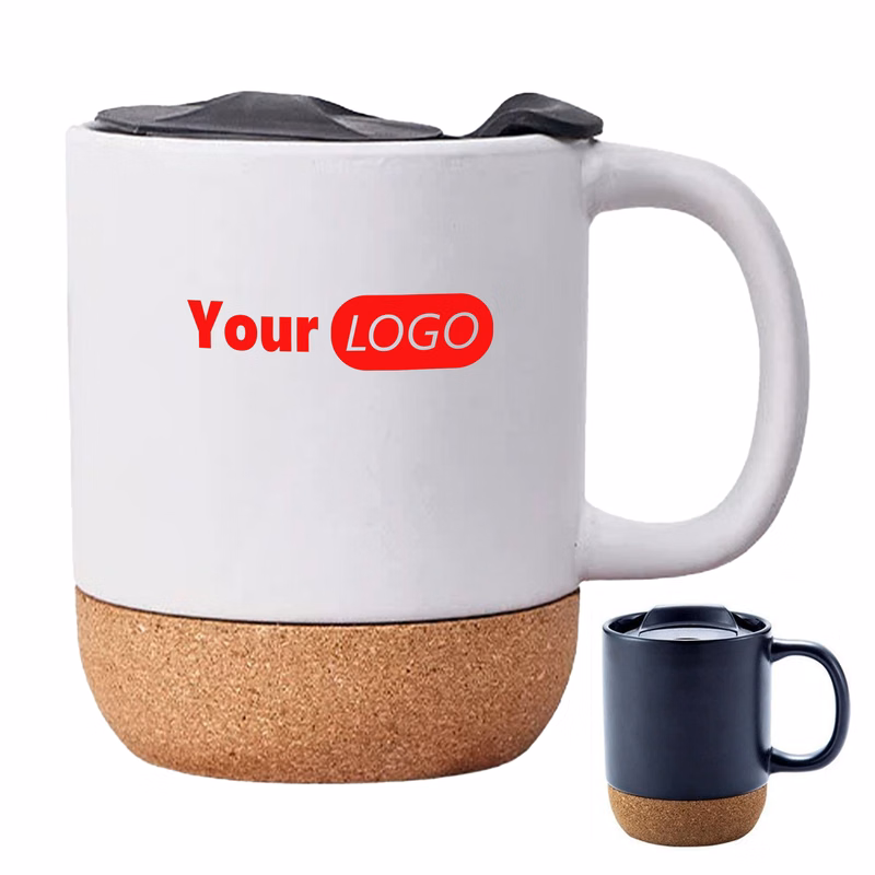 Ceramic Stylish And Practical Mug With Cork Base And Leak-Proof Lid