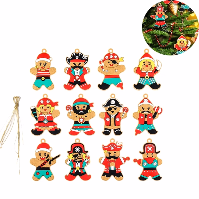 12 Pcs Gingerbread Man Ornaments For Christmas Decoration