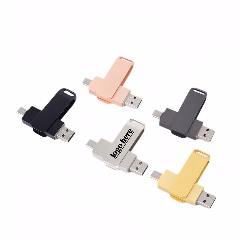 2-in-1 Metal Swivel USB Flash Drive