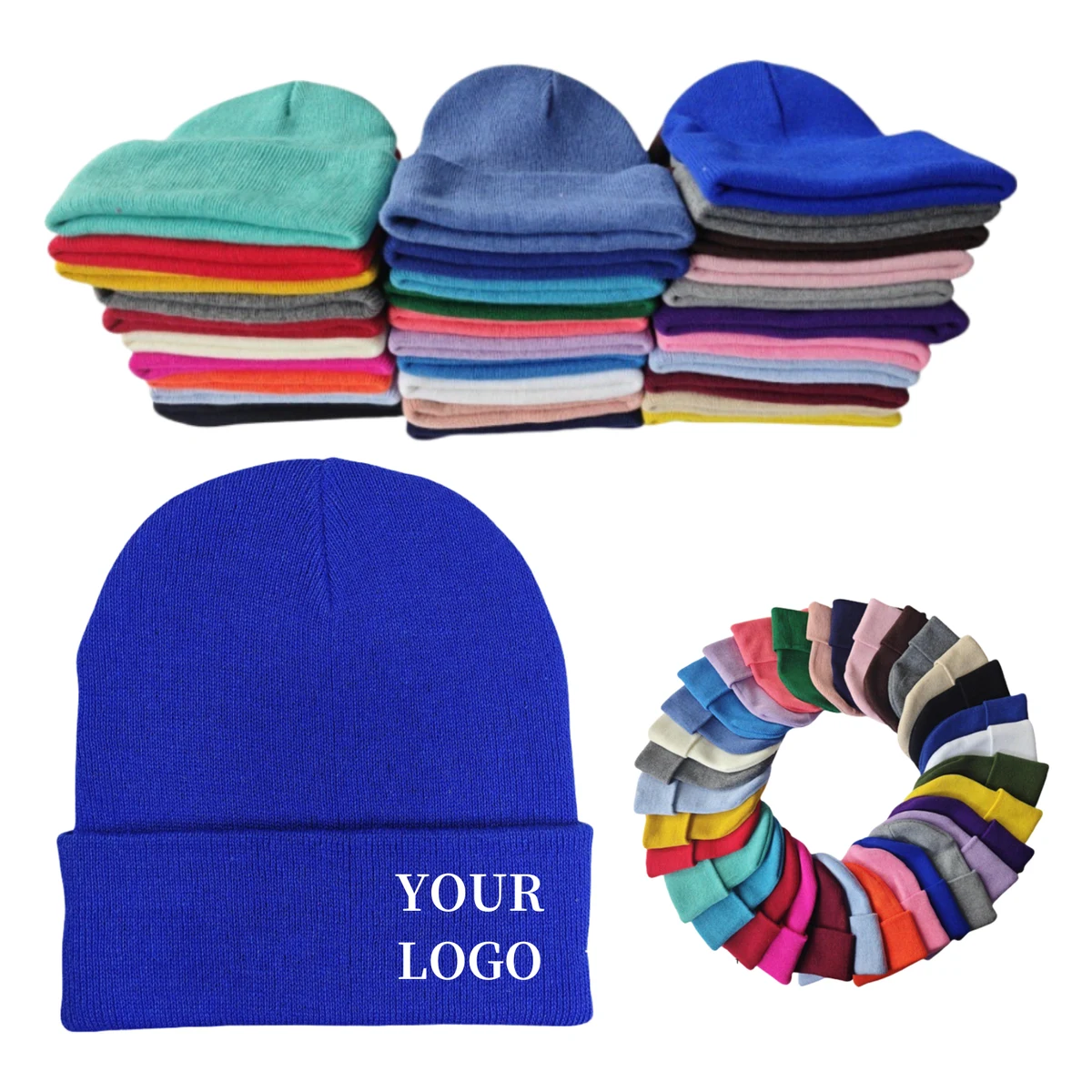 Solid Acrylic Knit Beanie Hat Adult 1