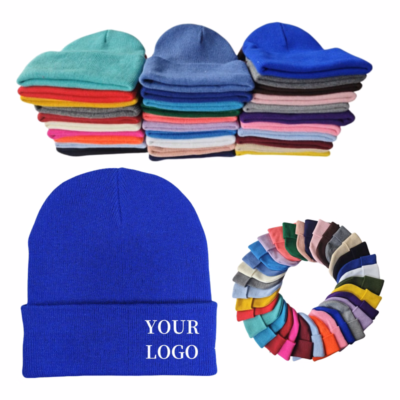 Solid Acrylic Knit Beanie Hat Adult