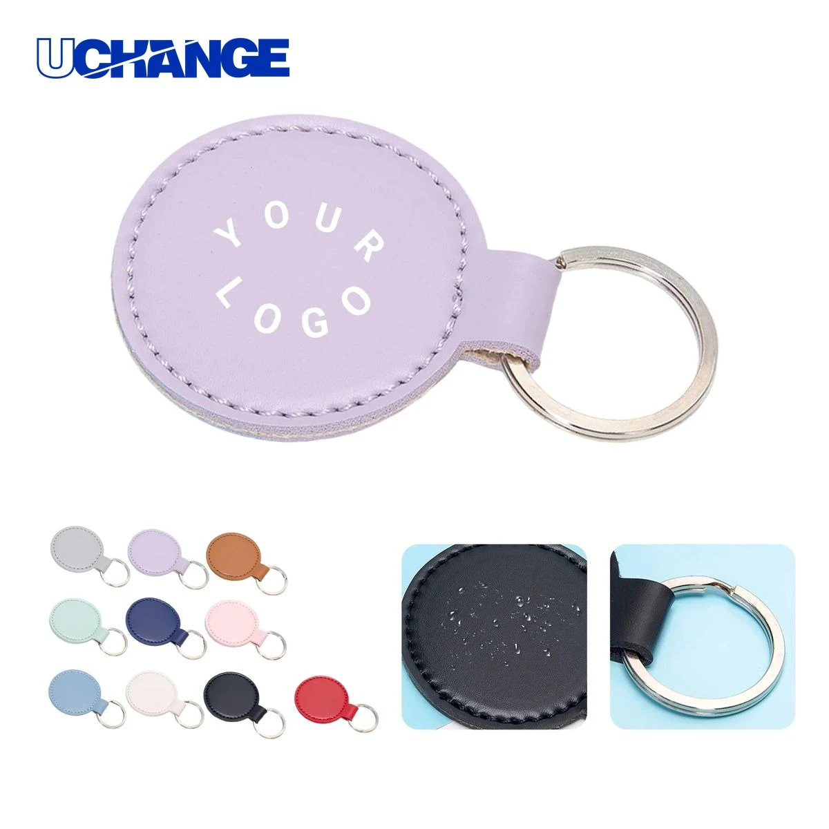 Round PU Leather Key Holder Keychain with Metal Hook 1