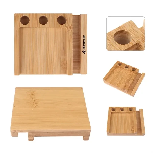 Custom Natural Bamboo Desk Organizer With Phone Stand — Office Workspace Accessory 1