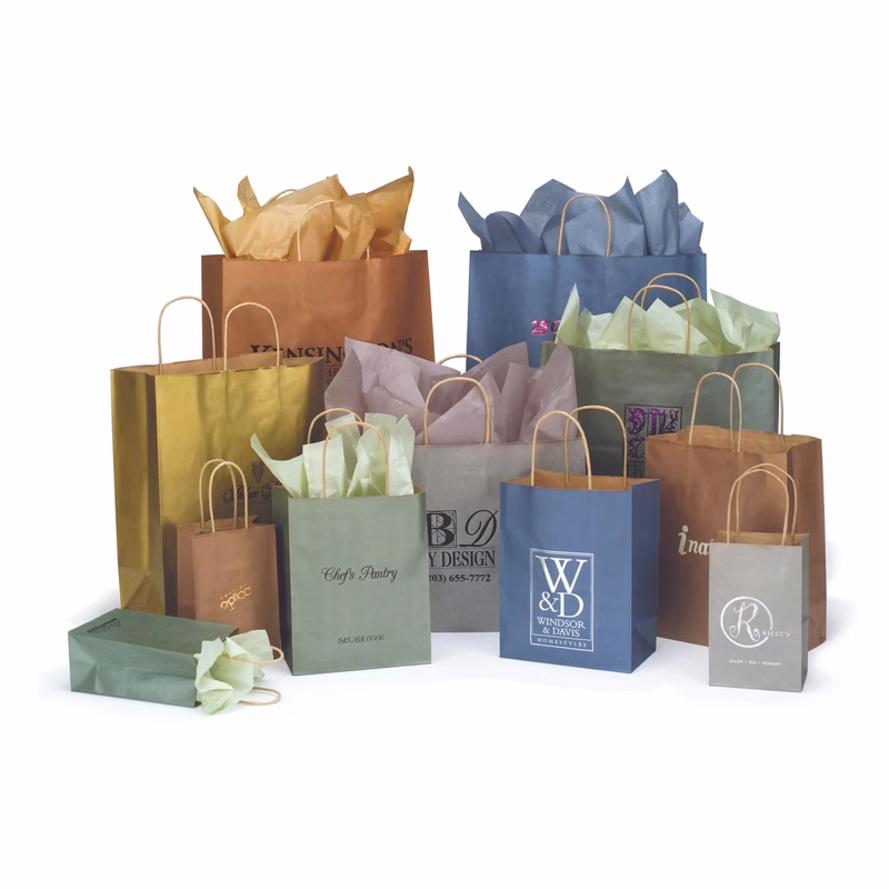 Metallic Color Kraft Paper Shopping Bags - Hot Stamped