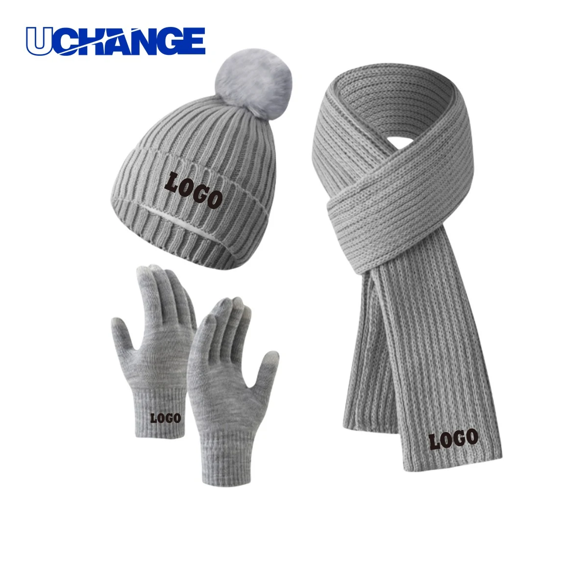 Knitted Hat Scarf Gloves Set 1