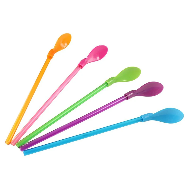 Plastic Straw Spoon 2 In 1 Drink Accessory 1