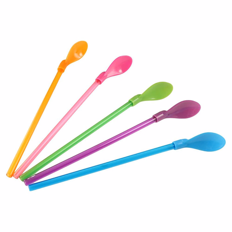 Plastic Straw Spoon 2 In 1 Drink Accessory
