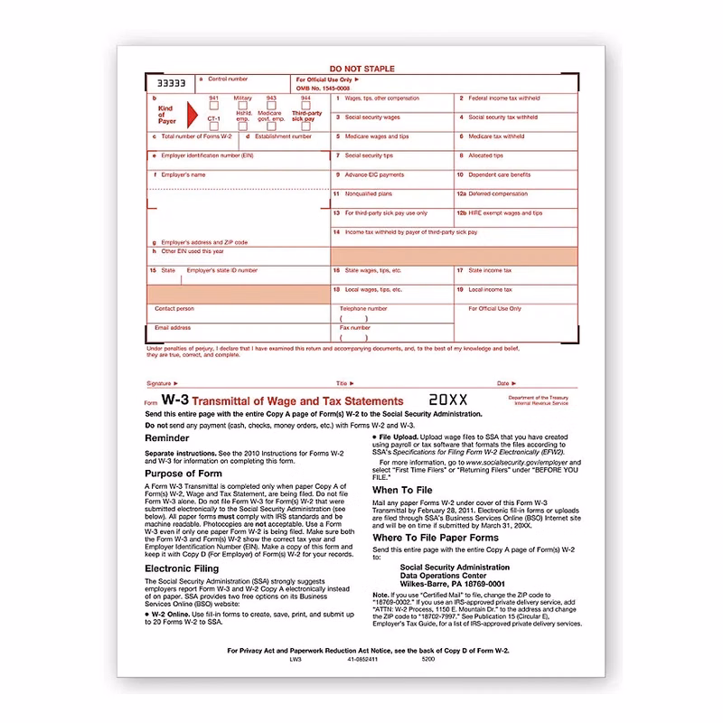 Laser W-3 Transmittal Forms