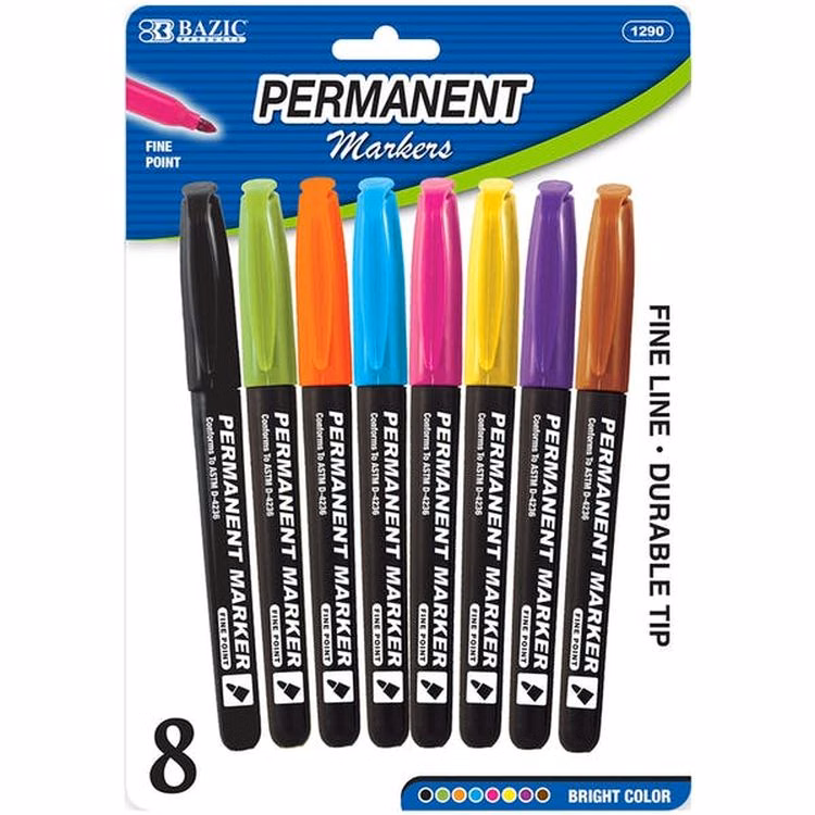 Permanent Markers - 8 Count Assorted Colors Fine Tip