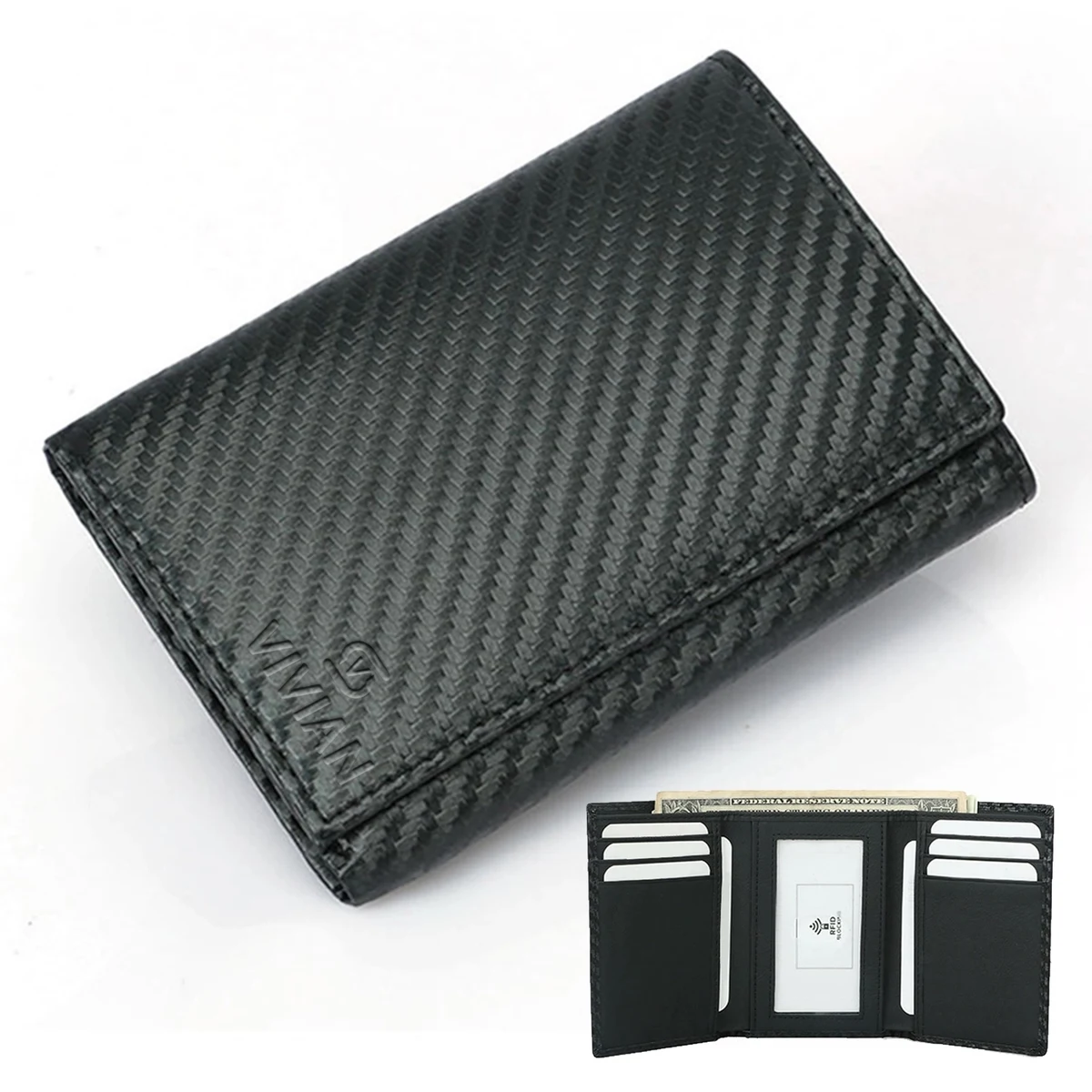 Men Leather Trifold Wallet W/ Rfid Blocking 1