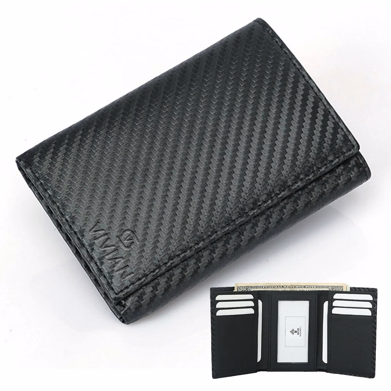 Men Leather Trifold Wallet W/ Rfid Blocking