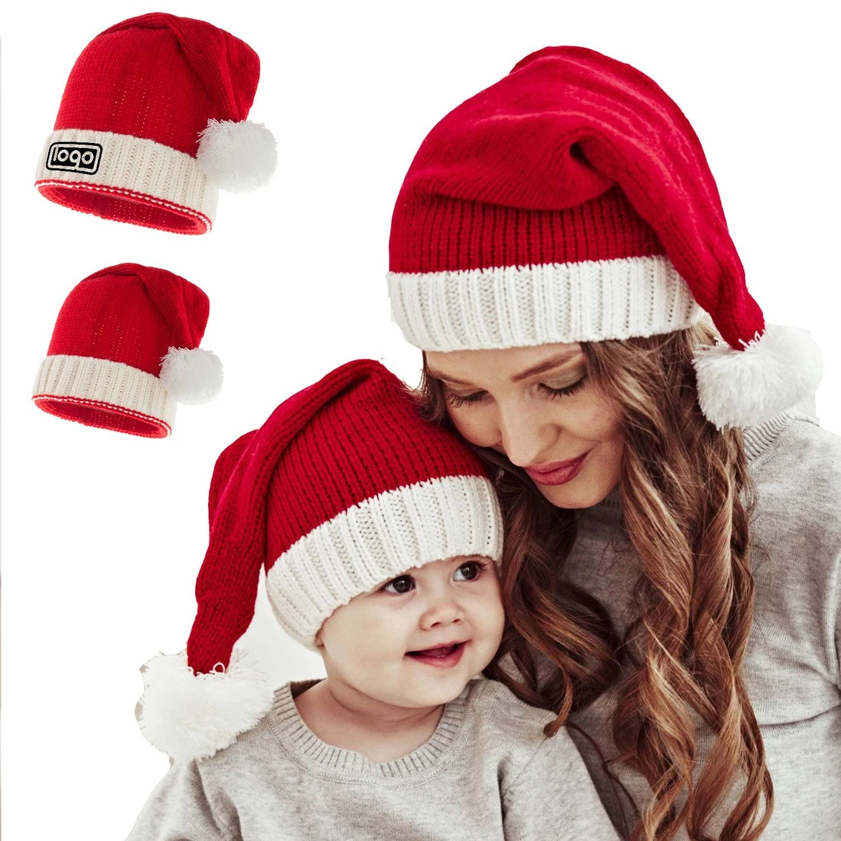 2 Pieces Christmas Beanie Winter Knitted Santa Hat 1