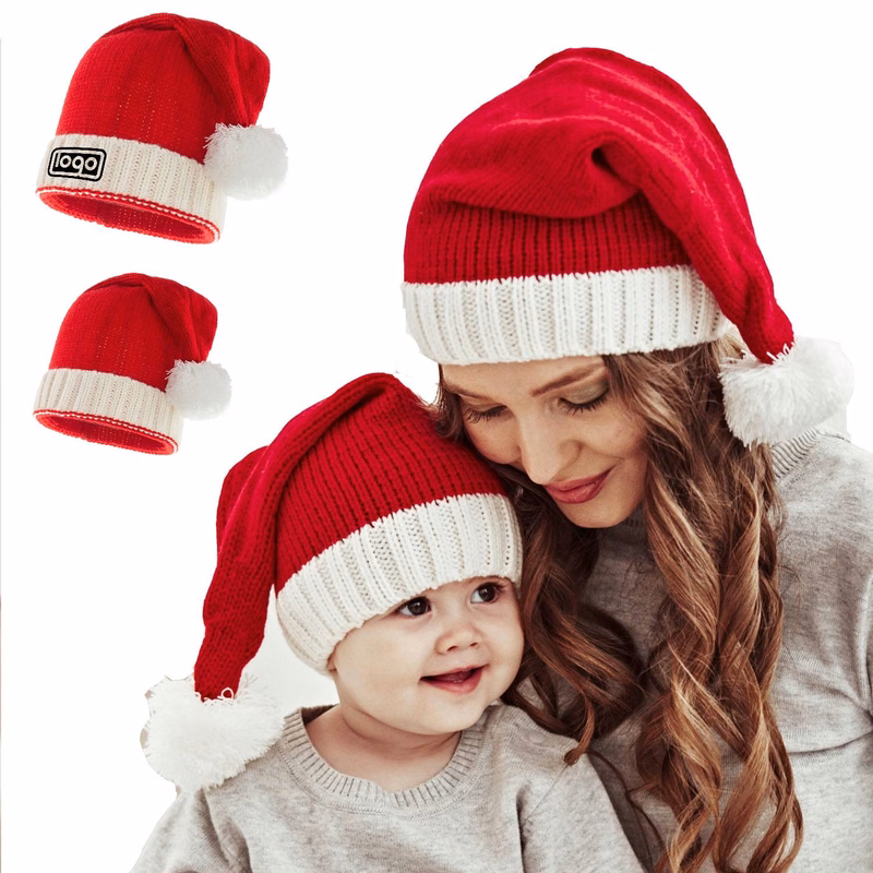 2 Pieces Christmas Beanie Winter Knitted Santa Hat