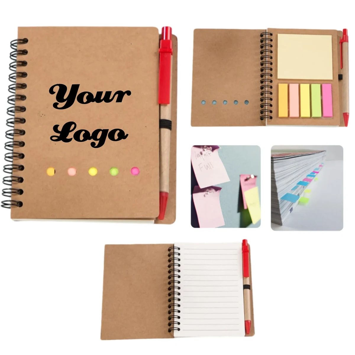 Spiral Bound Kraft Notebook with Pen and Stickers for Daily 1