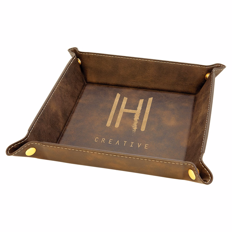 6" x 6" Rustic/Gold Leatherette Snap Up Tray with Gold Snaps