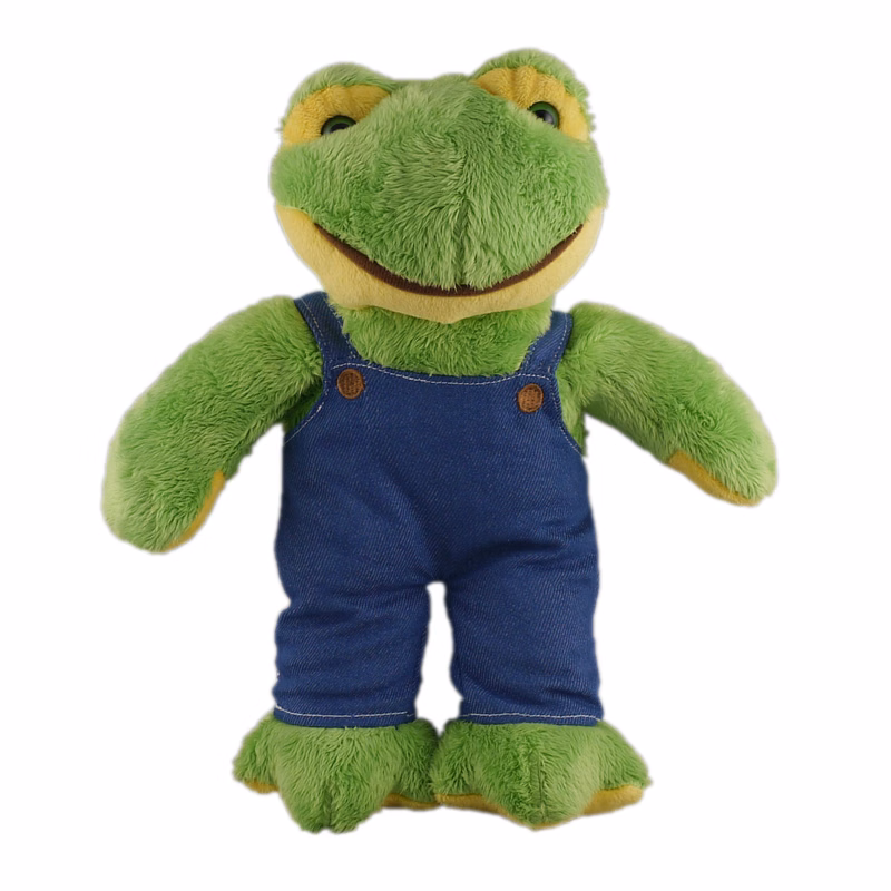 Soft Plush Stuffed Frog in denim overall.