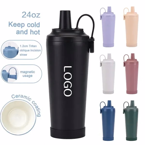 Portable Magnetic Ceramic Liner Straw Cup with 24 Hand-Held