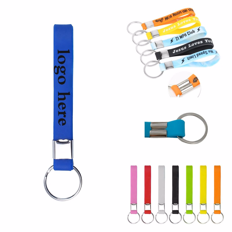 Custom Screen Print Silicone Wristband Keyring