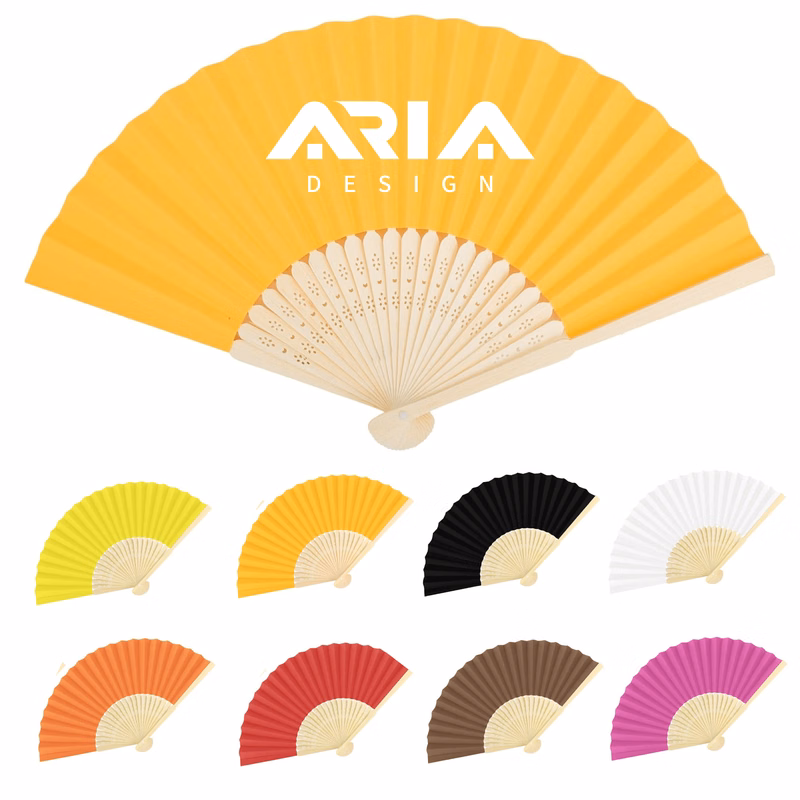 8'' Multicolor Paper Bamboo Handheld Folded Fan