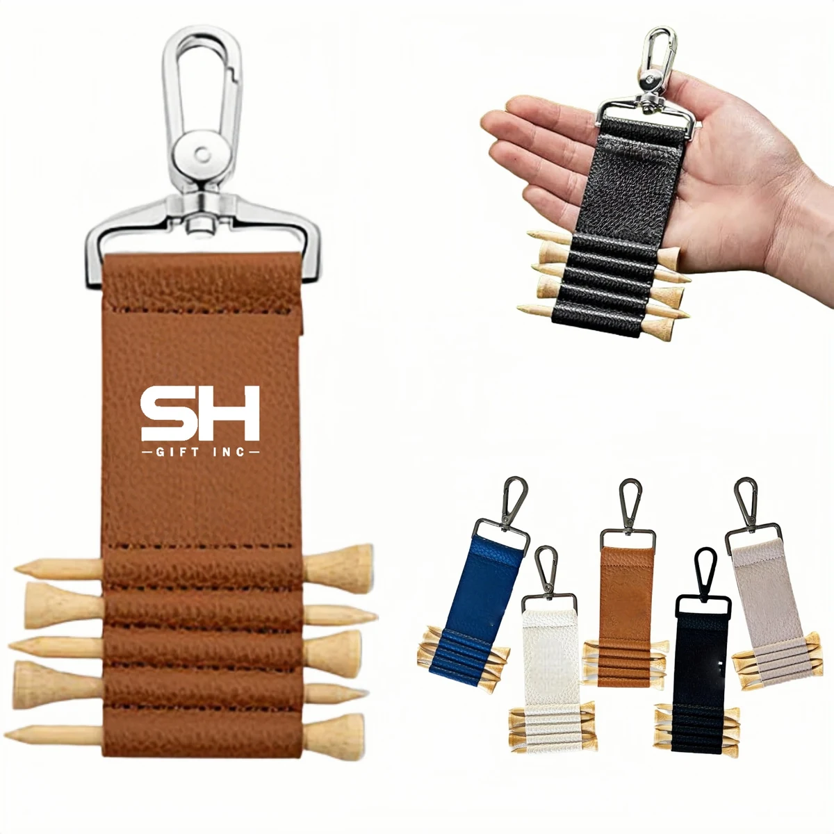 Leather Golf Tee Holder with Carabiner Clip 1