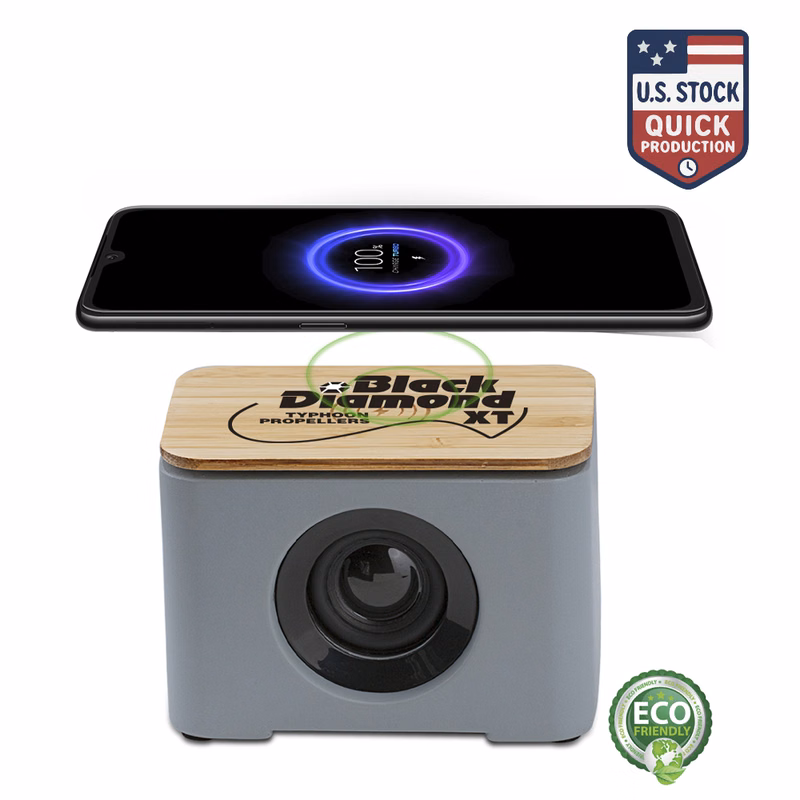 EchoPower Eco-Friendly Bluetooth Speaker and Wireless Charger with Bamboo Top