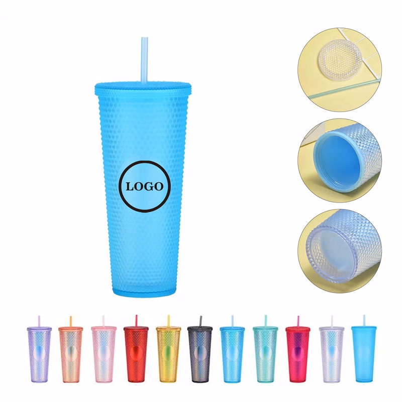 25 Oz Trendy Double Layer Plastic Colorful Straw Cup
