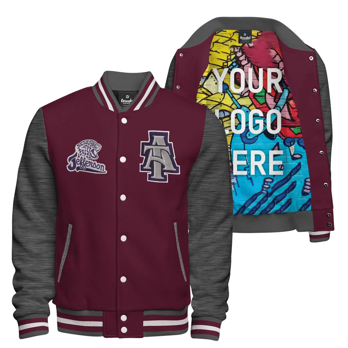 Cotton Fleece Varsity Jacket With Custom Printed Lining 1