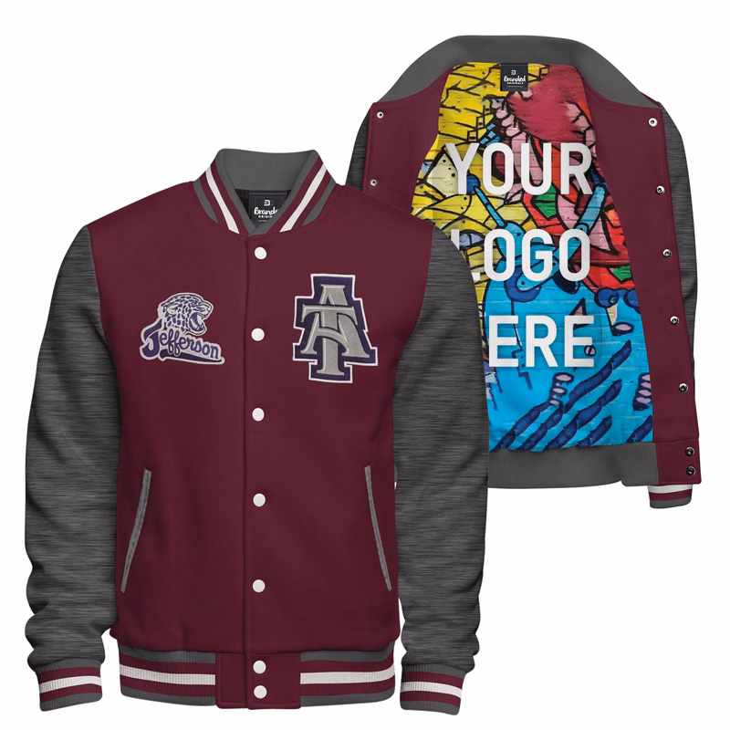 Cotton Fleece Varsity Jacket With Custom Printed Lining