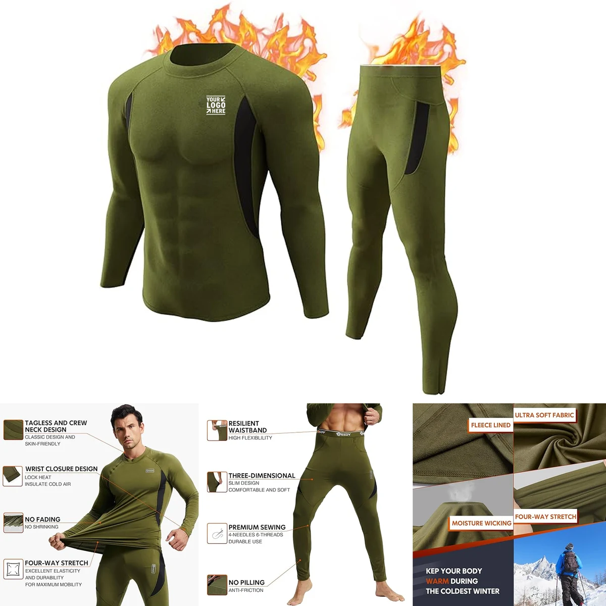 Men Winter Sport Base Layer Bottom Top XS-4XL Thermal Underwear Long Johns Set 1