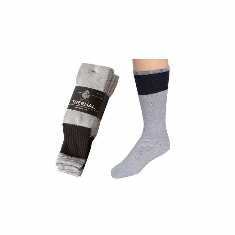 Men's Thermal Tube Socks - 3 Pack Gray with Black Trim