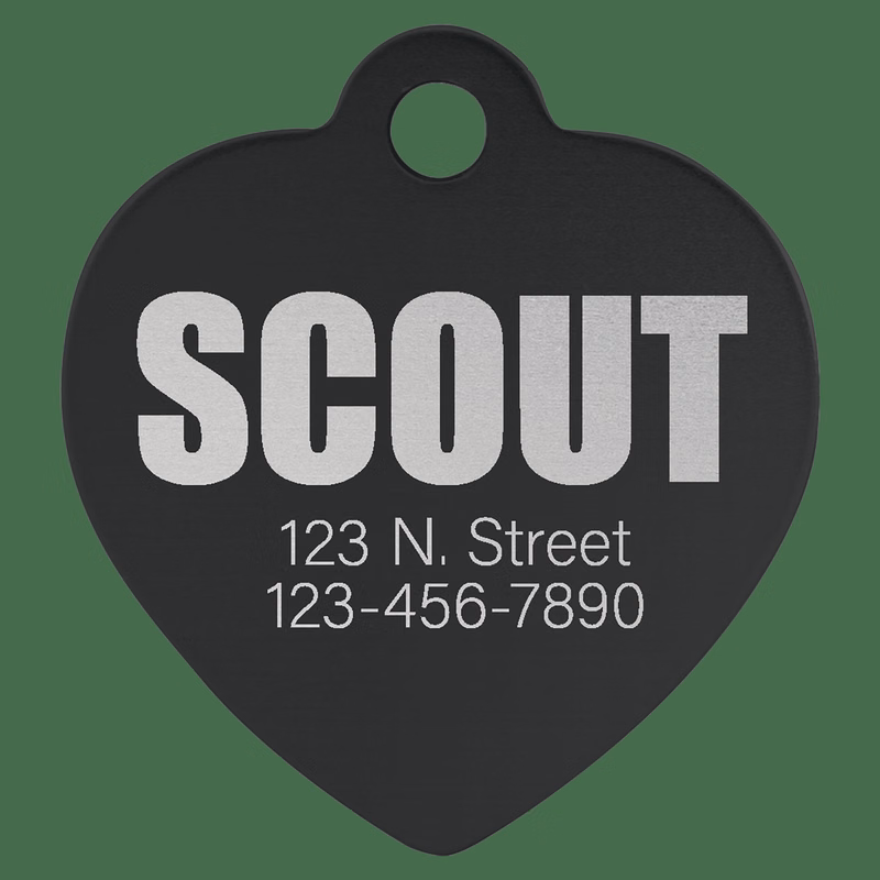 1 1/4" x 1 1/4" Black Anodized Aluminum Heart Pet Tag