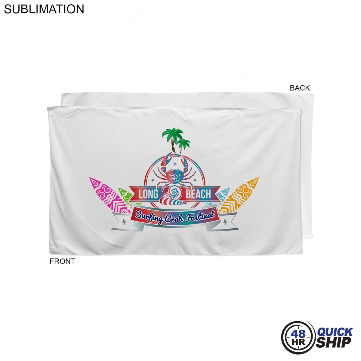 48Hr Quick Ship - Plush and Soft Velour Terry Cotton Blend White Beach Towel, 35x60, Sublimated 1