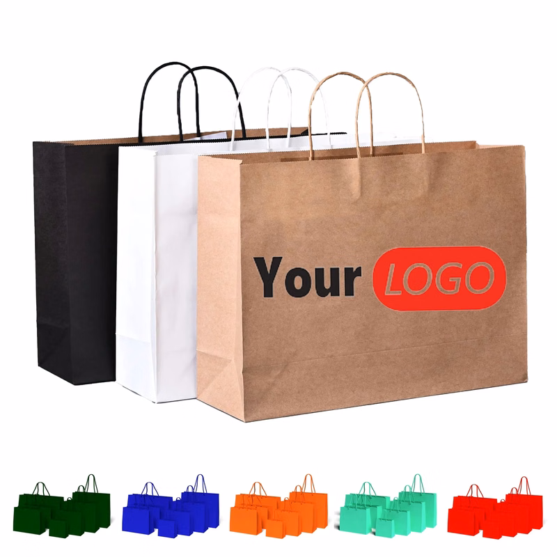 MOQ 20 PCS Kraft Shopping Gift Brown Paper Bag With Handle