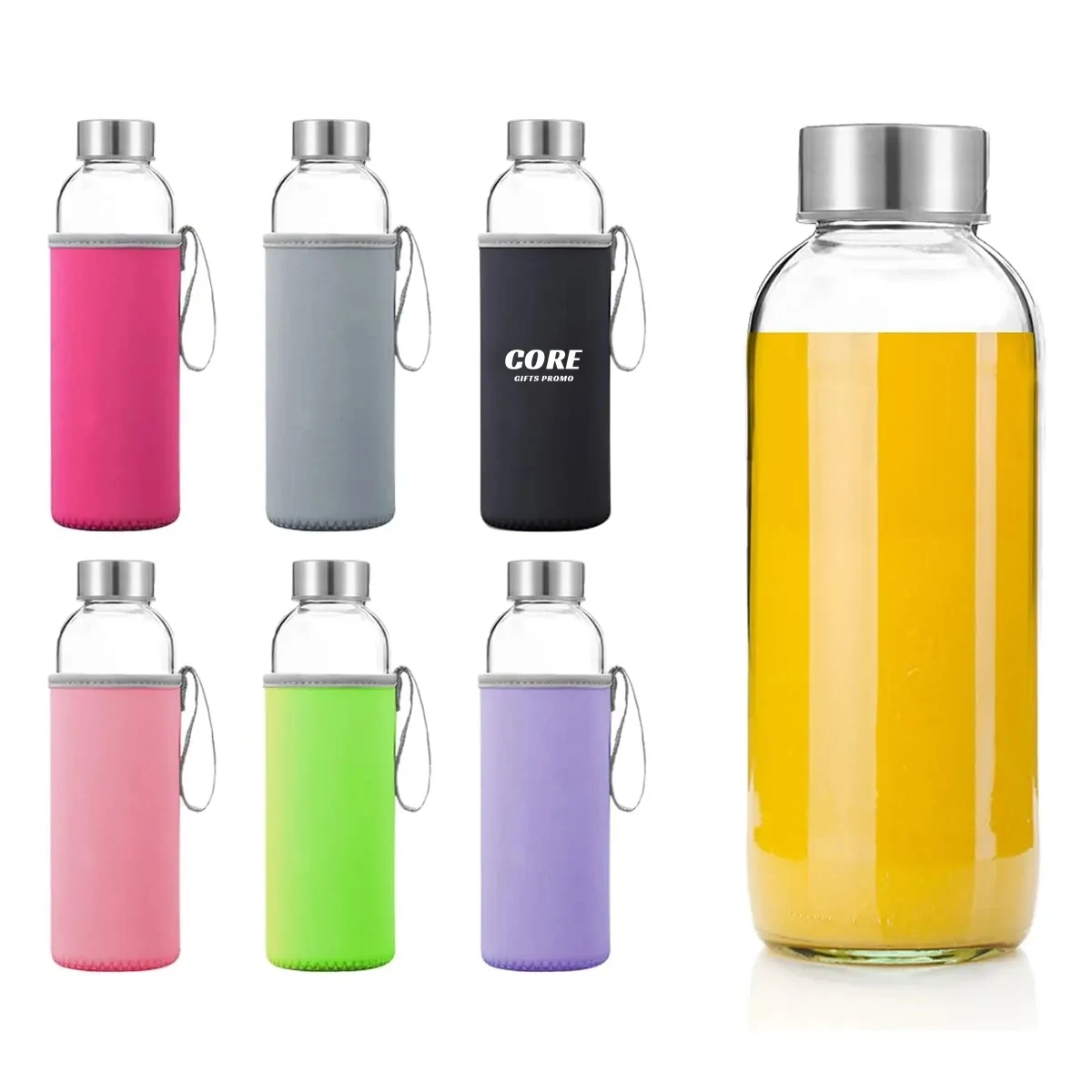 18 oz Glass Water Bottles with Sleeves 1