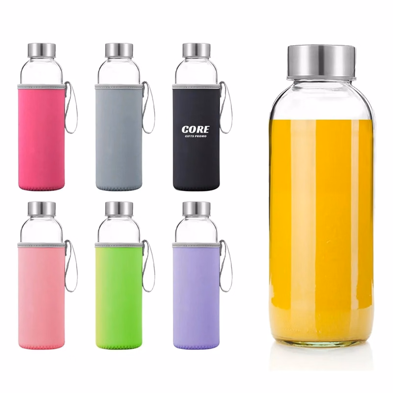 18 oz Glass Water Bottles with Sleeves