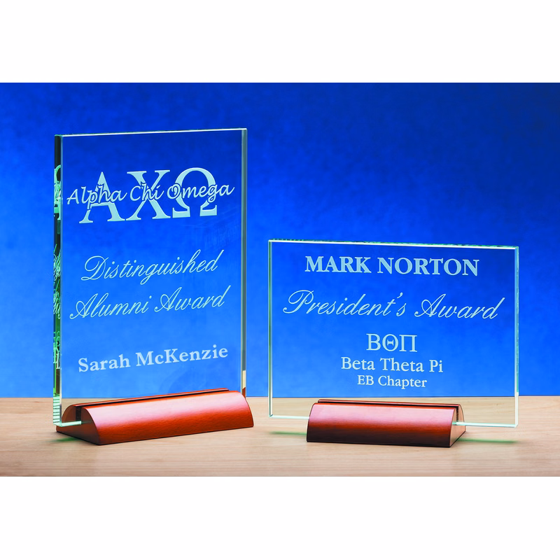 Jade Glass Rectangle Award w/Wooden Base (6"x8")