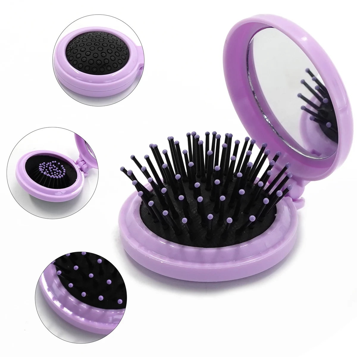 Folding Round Hair Brush with Mirror 1