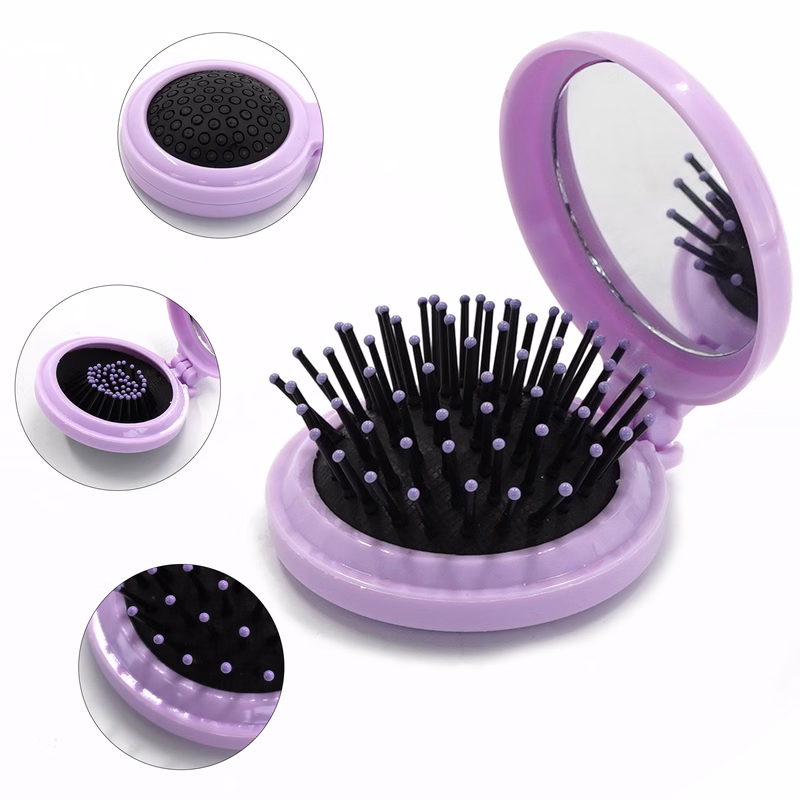 Folding Round Hair Brush with Mirror