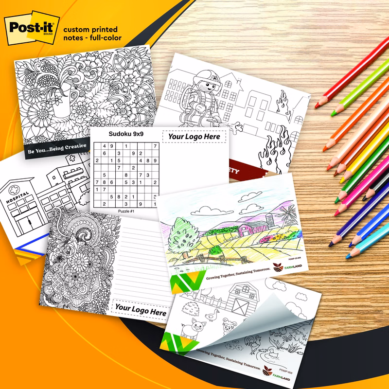 Post-it® Custom Printed Coloring Pads - PD68P-25