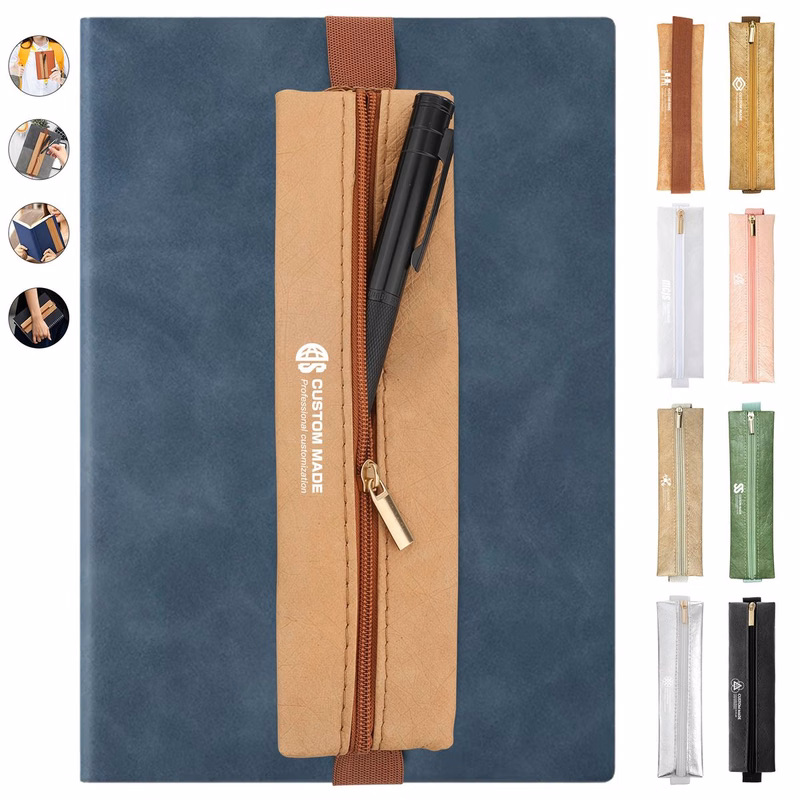 Elastic Band Leather Pencil Case