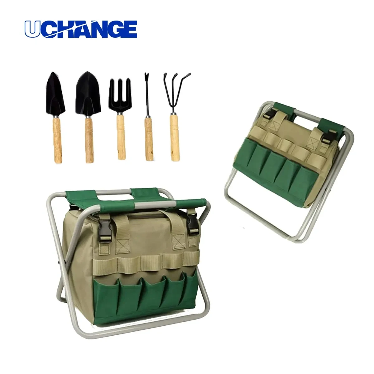 30L Folding Garden Stool With 5-Piece Tool Set & Bag 1