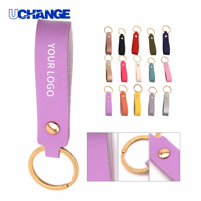 Leather Keychain Accessory Classic with Metal Ring and Custom Logo