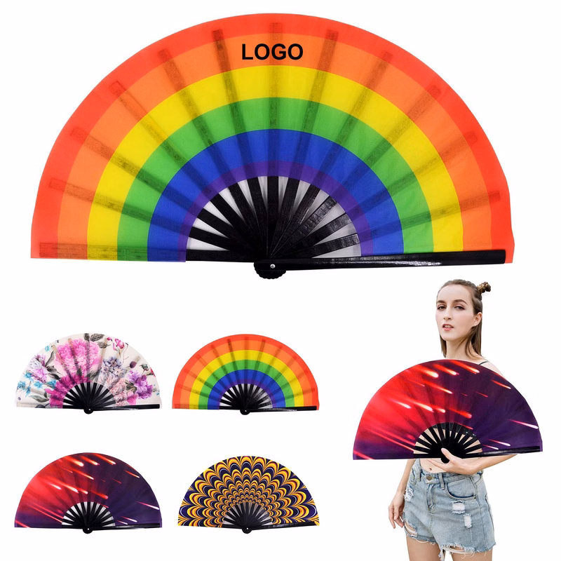 Large Rainbow Folding Hand Rave Fan